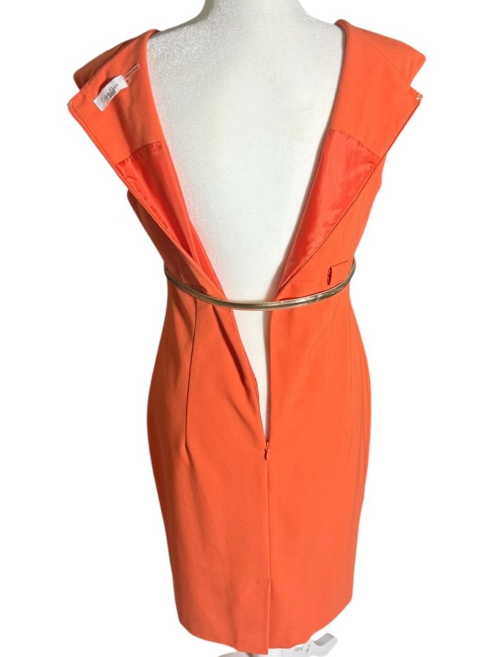 Calvin Klein Orange Midi Sheath Dress with Gold-Tone Belt - Picture 3 of 9